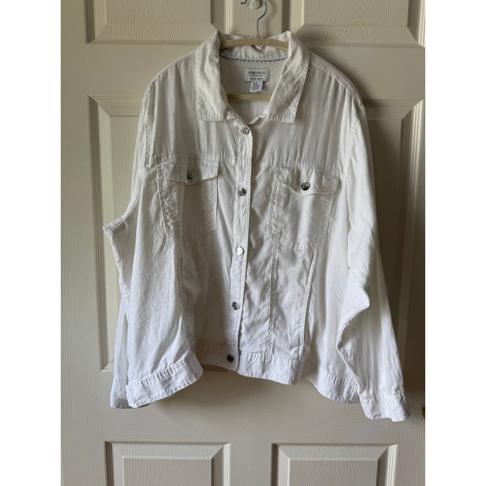 Jones & Co White 100% Linen Utility Jacket 3X Coastal Layering Capsule Plus